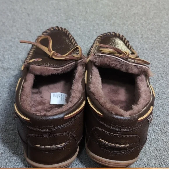 L.L. Bean Wicked Good Moccasins Moosehide Slipper Chocolate Brown Size 11.0 - Picture 4 of 14